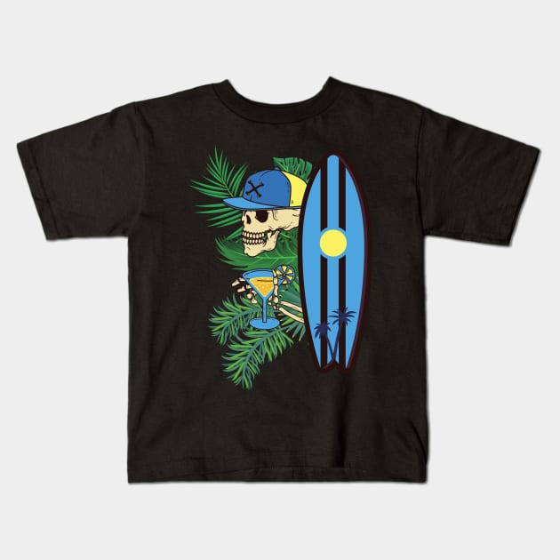 Hawaiian Skeleton Surfer Kids T-Shirt by Souls.Print